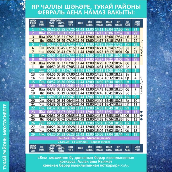 Февраль аена намаз вакыты