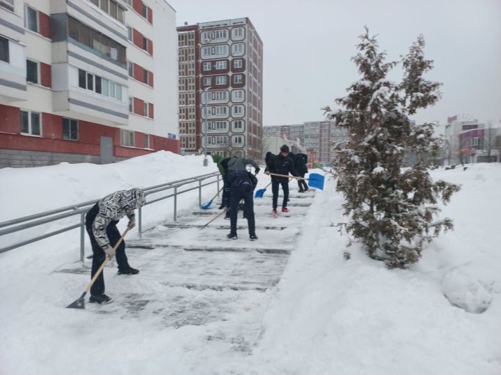 Чаллы укучылары Боровецкий һәм Кереселидзе бульварларында кар чистарттылар